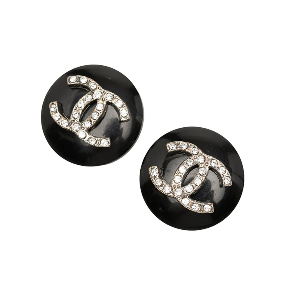 CHANEL Black Logo Earrings
